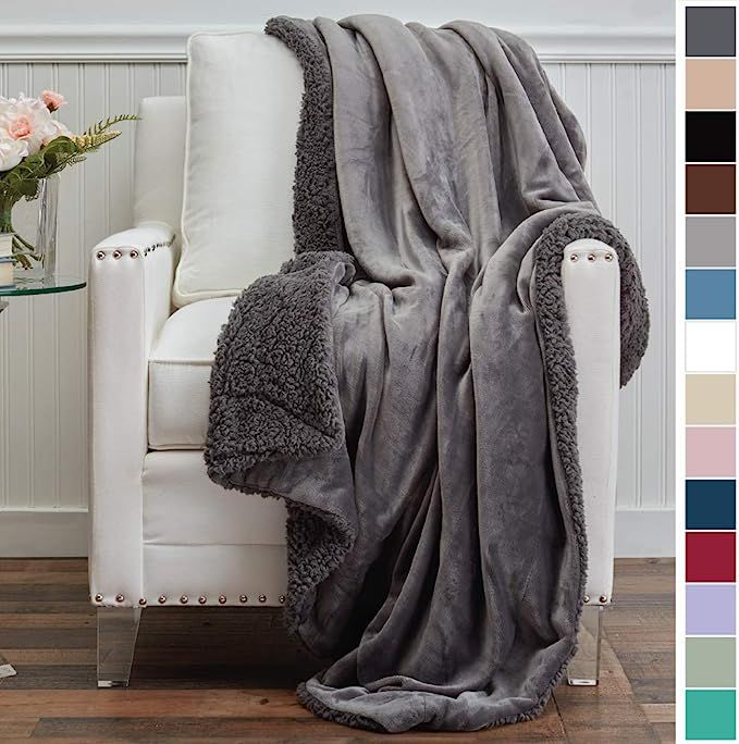 The Connecticut Home Company Micromink Velvet with Sherpa Reversible Throw Blanket, Super Soft, L... | Amazon (US)