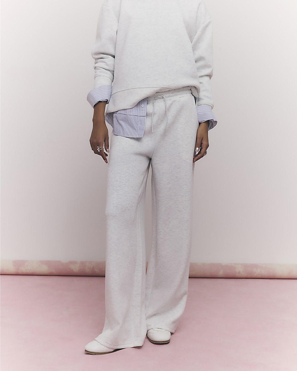 Grey Premium Wide Leg Joggers | River Island UK & IE