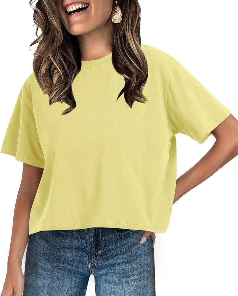 UNCLECAT Women's Short Sleeve Crop Tops 2026 Summer Basic Cropped T Shirts Workout Casual Crew Ne... | Amazon (US)