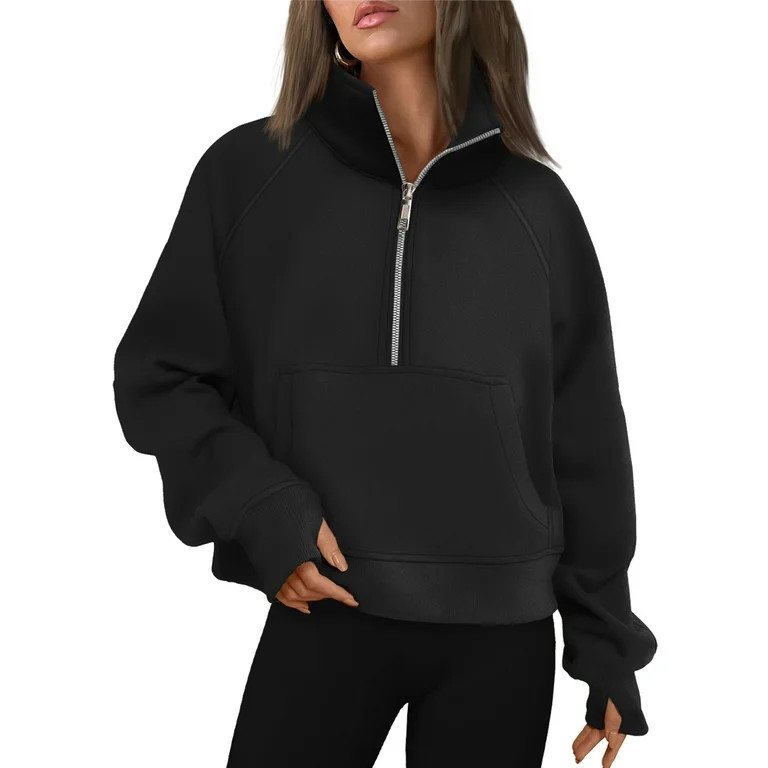 SUNBS Women's Sweatshirt Quarter-Zip V Neck Fleece Pullover Hoodie with Thumb Holes | Walmart (US)
