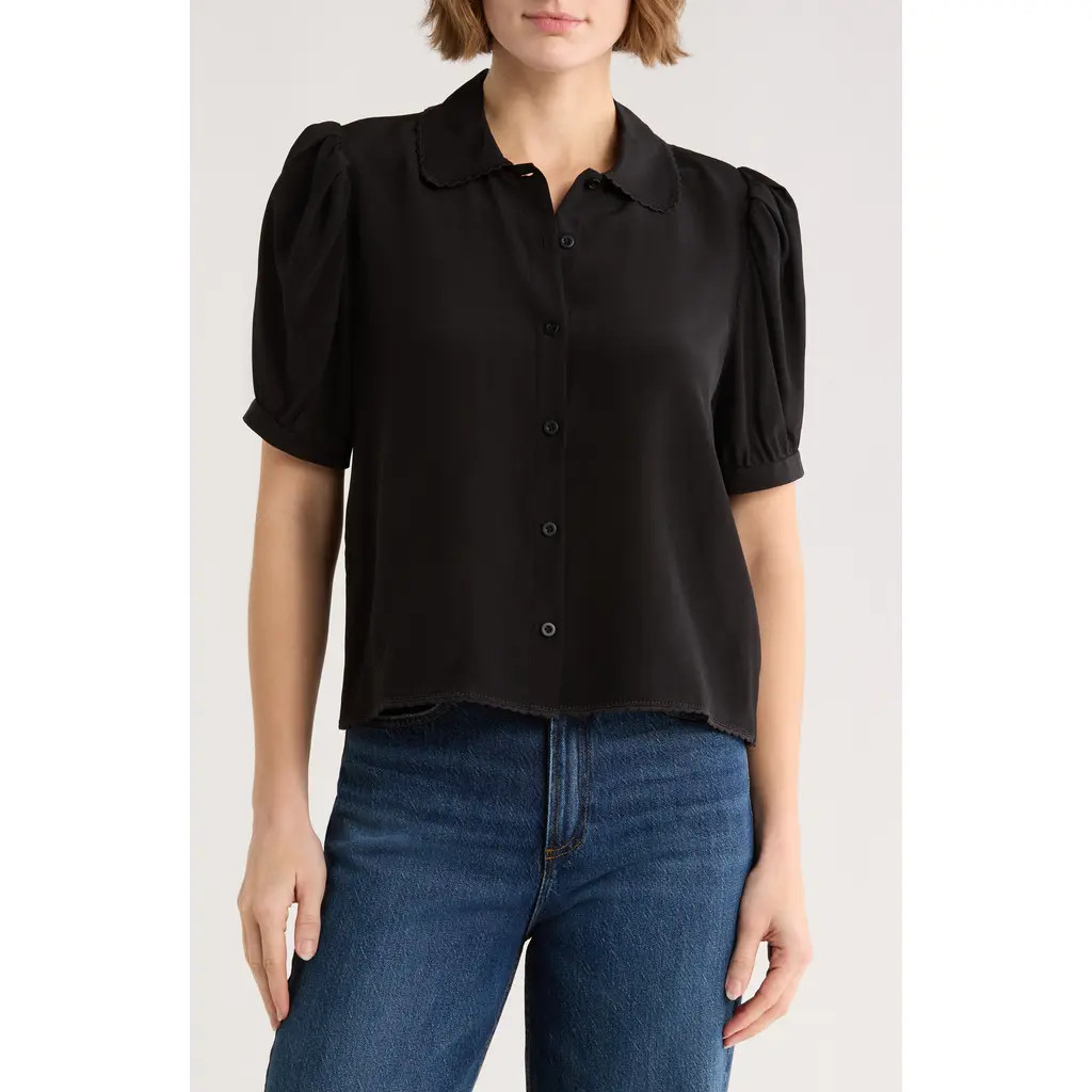 FRAME The Prim Silk Shirt in Black at Nordstrom, Size Large | Nordstrom