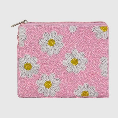 La Chic Designs Pink Daisies Beaded Coin Pouch | Target