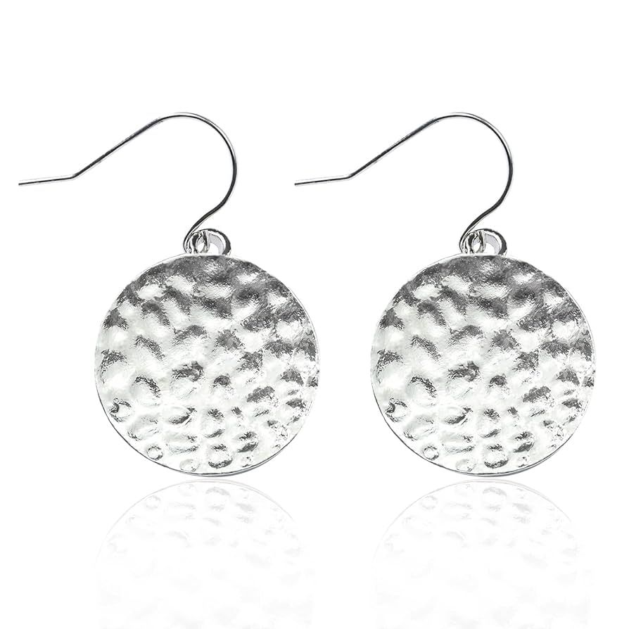 Sterling Silver Earrings, Hypoallergenic Handmade Earrings, 18mm Disc Dangle Earrings, Circle Ear... | Amazon (US)