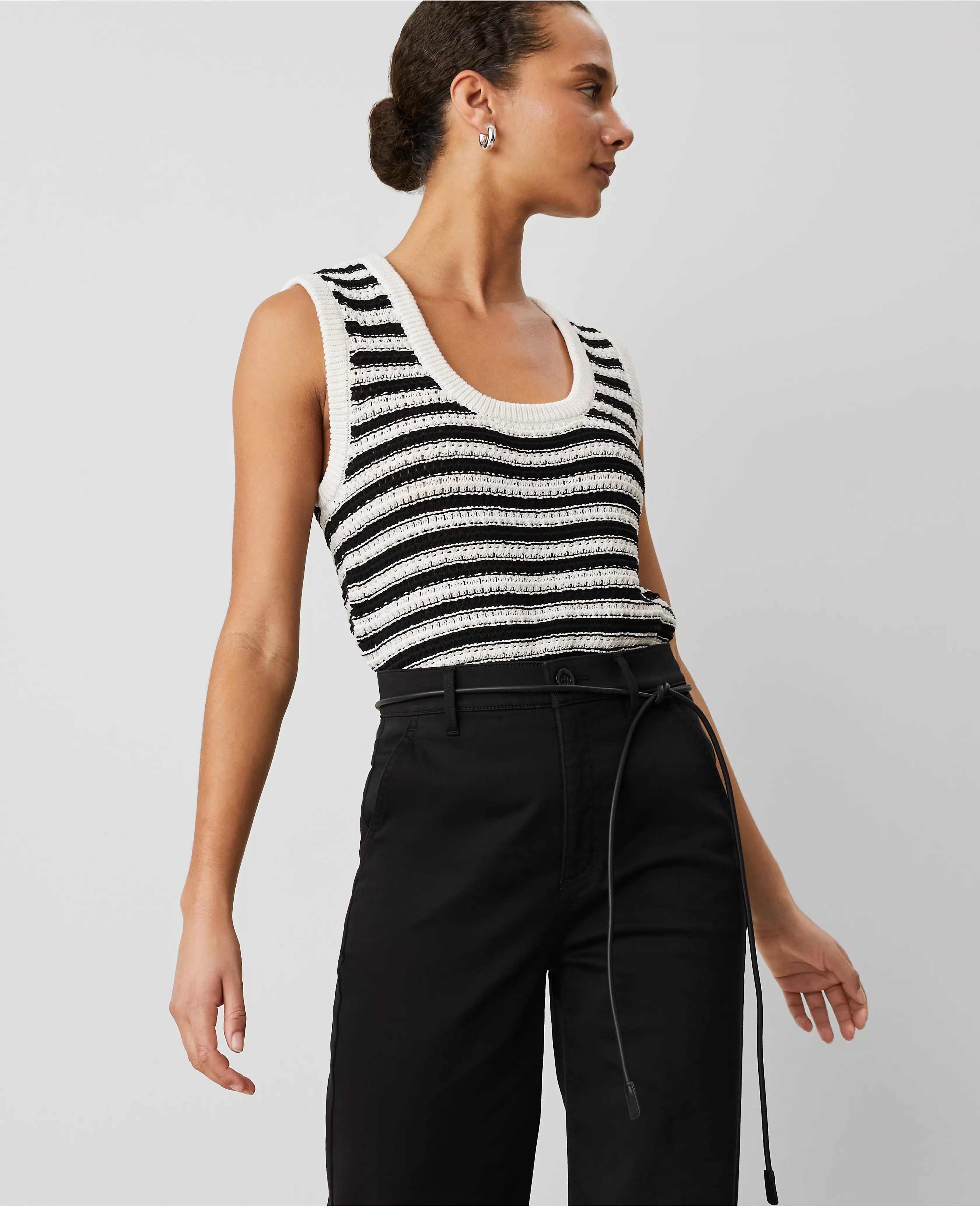 Weekend Collection Striped Open-Stitch Sweater Shell | Ann Taylor