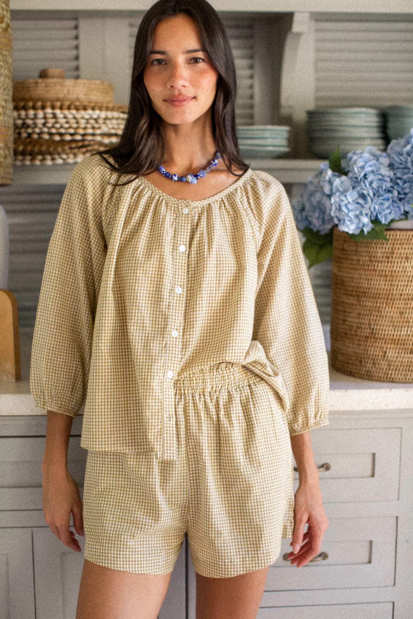 Sophie Top - Chartreuse Mini Gingham | Marea