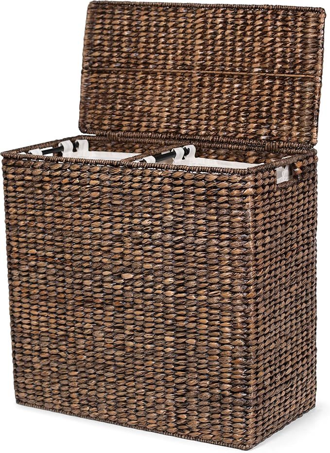 BirdRock Home Oversized Divided Hamper with Liners and Lid - Brown Wash - Handwoven Natural Woven... | Amazon (US)