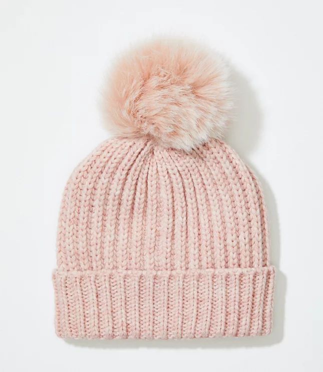 Ribbed Faux Fur Pom Pom Hat | LOFT | LOFT