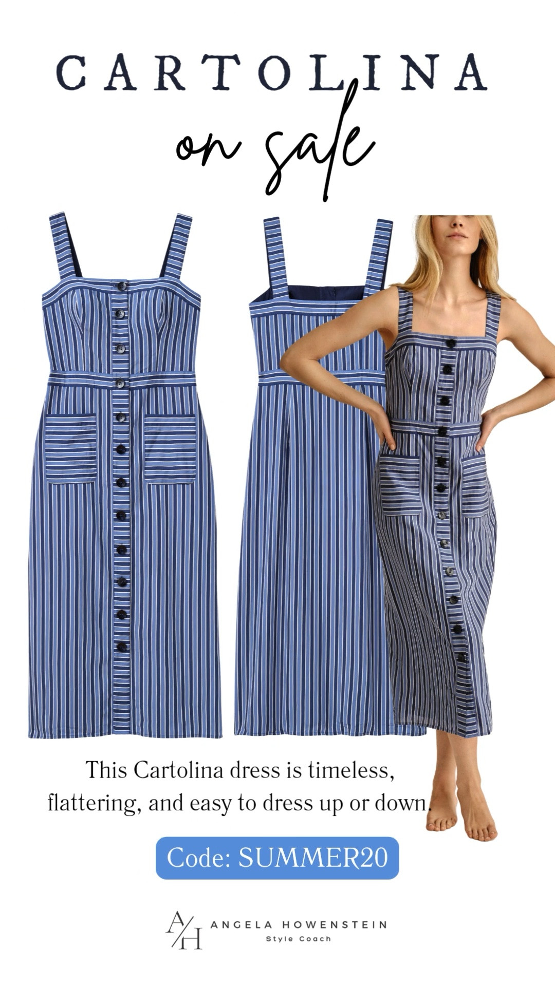It's on sale, so don't forget to use code SUMMER20 for extra savings.

A classic striped dress is always a good investment! I love the flattering fit, button-front detail, and timeless blue-and-white stripes that make this dress perfect for vacations, brunch, coastal getaways, and summer events.

❤️ Heart = Support my posts
📌 Save = Get sale & restock alerts
🛍️ Follow me on LTK for more effortless everyday style.

#LTKootd #LTKOver40 #LTKSaleAlert