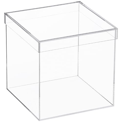 Yeeco Clear Acrylic Boxes with Lid Acrylic Storage Cube Containers with Lids, Plastic Square Boxes 7.92×7.92×7.92 Inches for Candy, Cotton Ball, Beads, Tiny Arts, Watches, Earring, Cosmetics | Amazon (US)