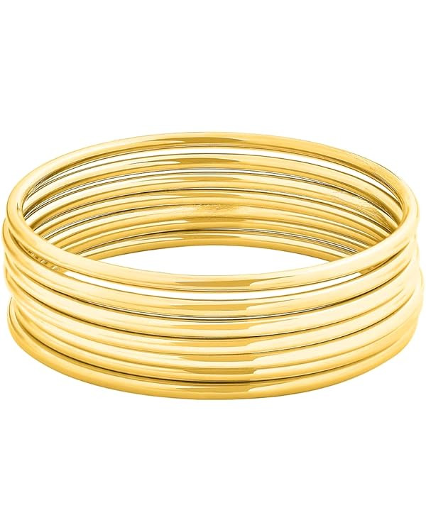 Edforce Stainless Steel Glossy Thin Round Bangle Bracelet Set for Women, Set of 7 | Amazon (US)