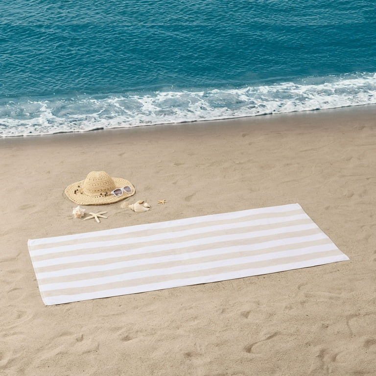 Mainstays Cabana Beige Striped Beach Towel, 58" x 28", Beige | Walmart (US)