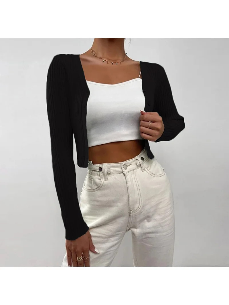 Baberdicy Ladies Sweaters Womens Long Sleeve Open Front Knit Crop Cardigan Sweater Cardigan Sweat... | Walmart (US)