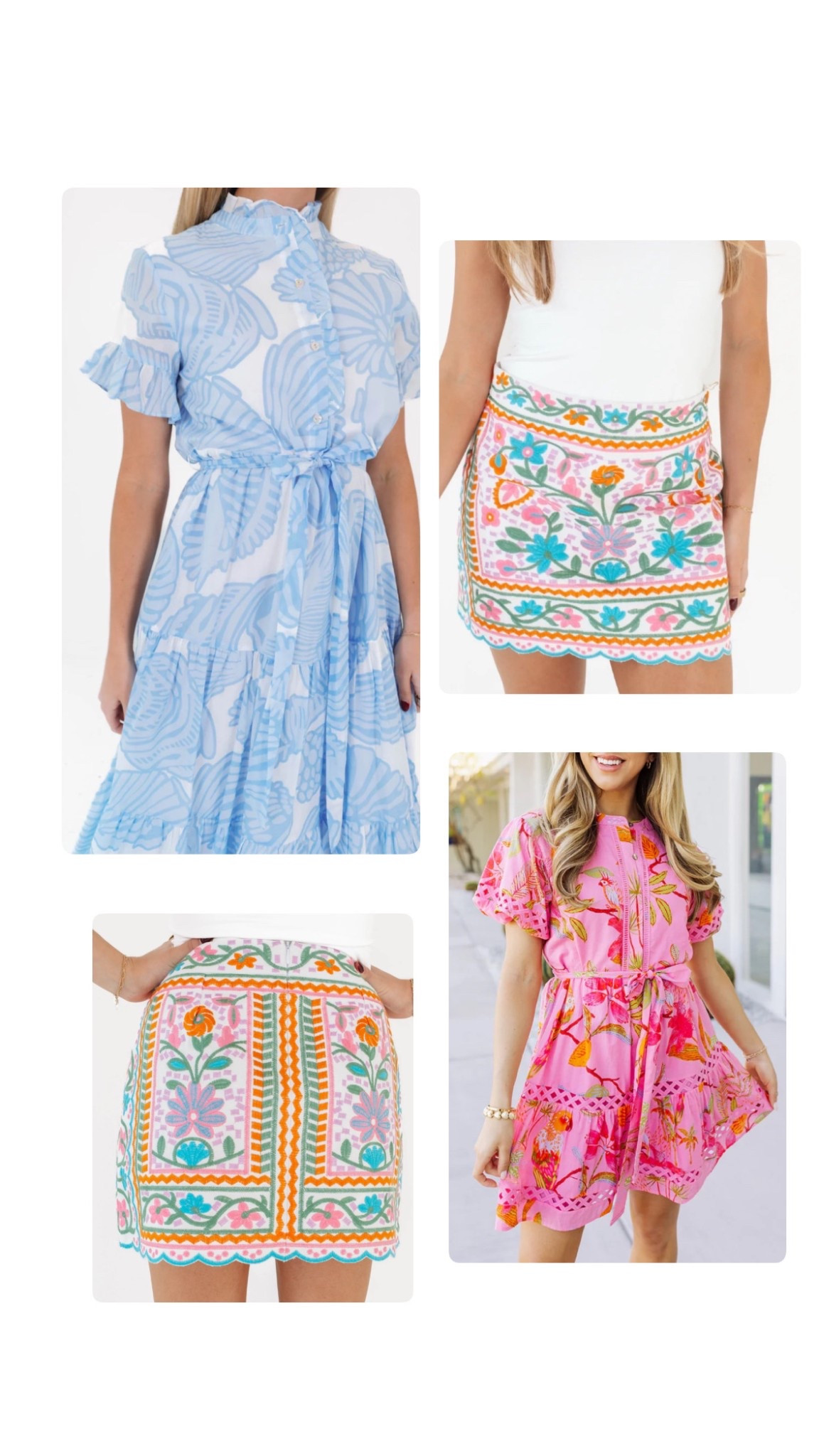 J.Marie spring dresses. Summer dress. Embroidered mini skirt. 