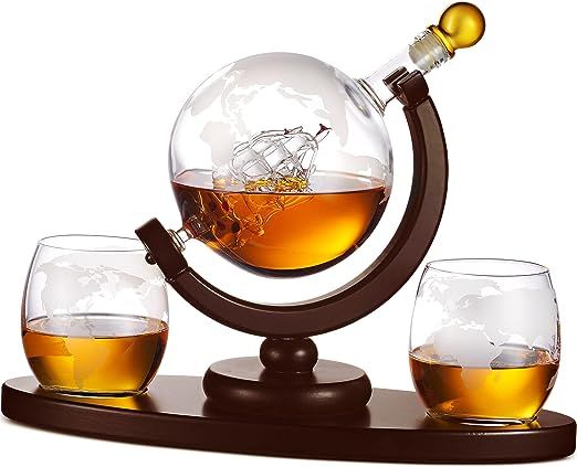 Whiskey Decanter Globe Set with 2 Etched Whiskey Glasses - for Liquor Scotch Bourbon Vodka, Gifts... | Amazon (US)