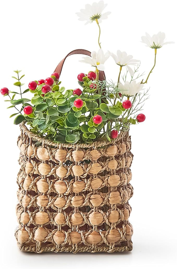 Wall Hanging Pocket Basket Portable Storage Basket Decorative Boho Mounted Organizer Dried Flower... | Amazon (US)
