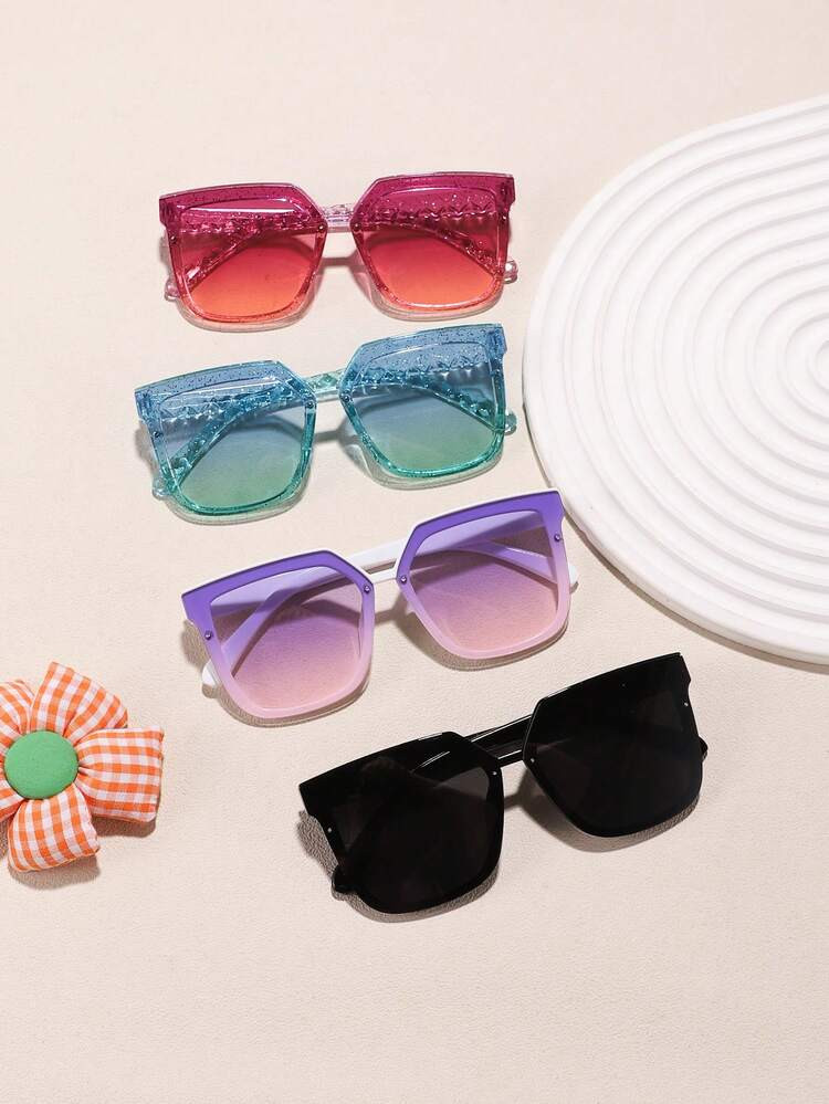 4PCS Boys And Girls 6-12Y Candy-Colored Casual Basic Square Fashion Glasses, Suitable For Daily O... | SHEIN