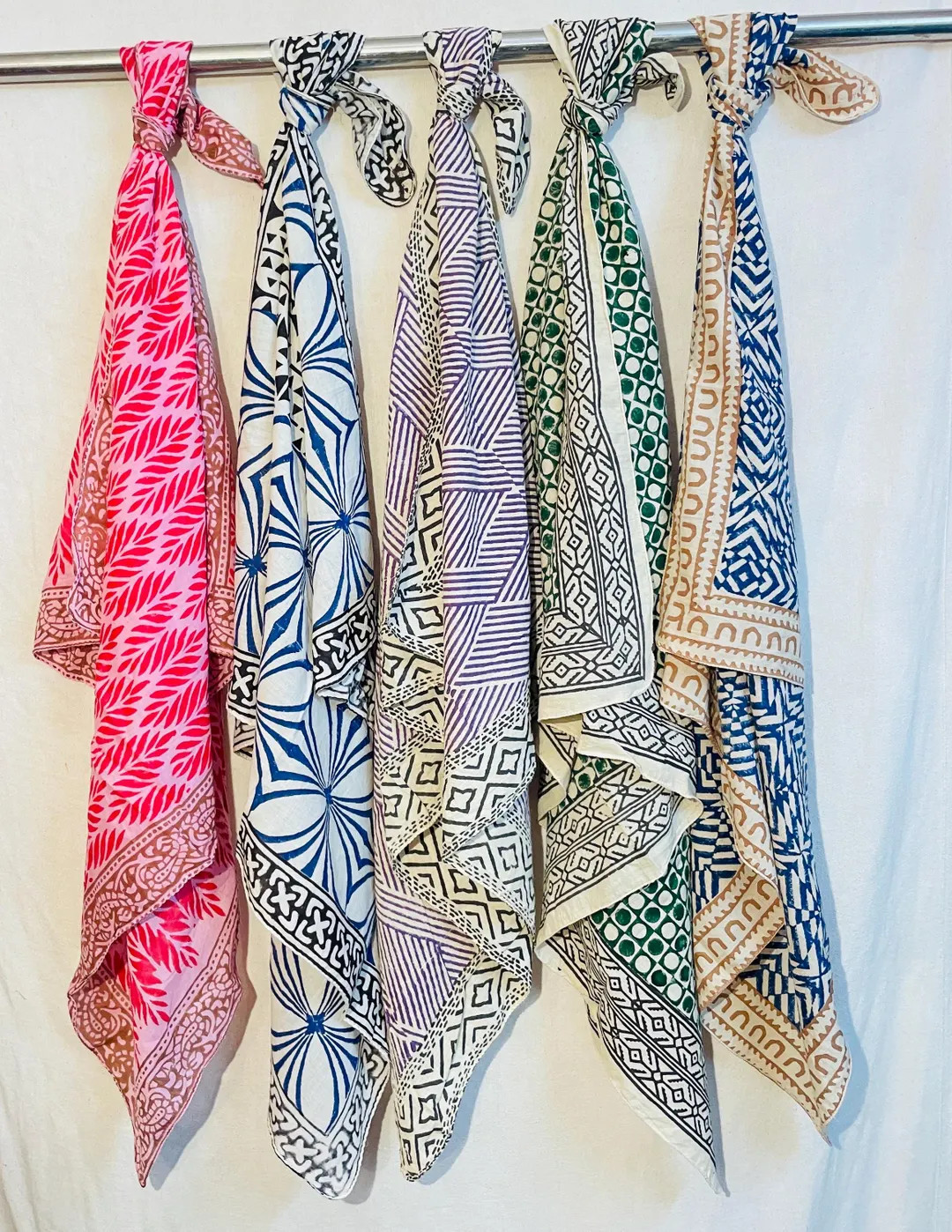 Set of 5 Soft Cotton Block Printed Indian Square Scarf | Lightweight Elegance, Handcrafted With C... | Etsy (US)