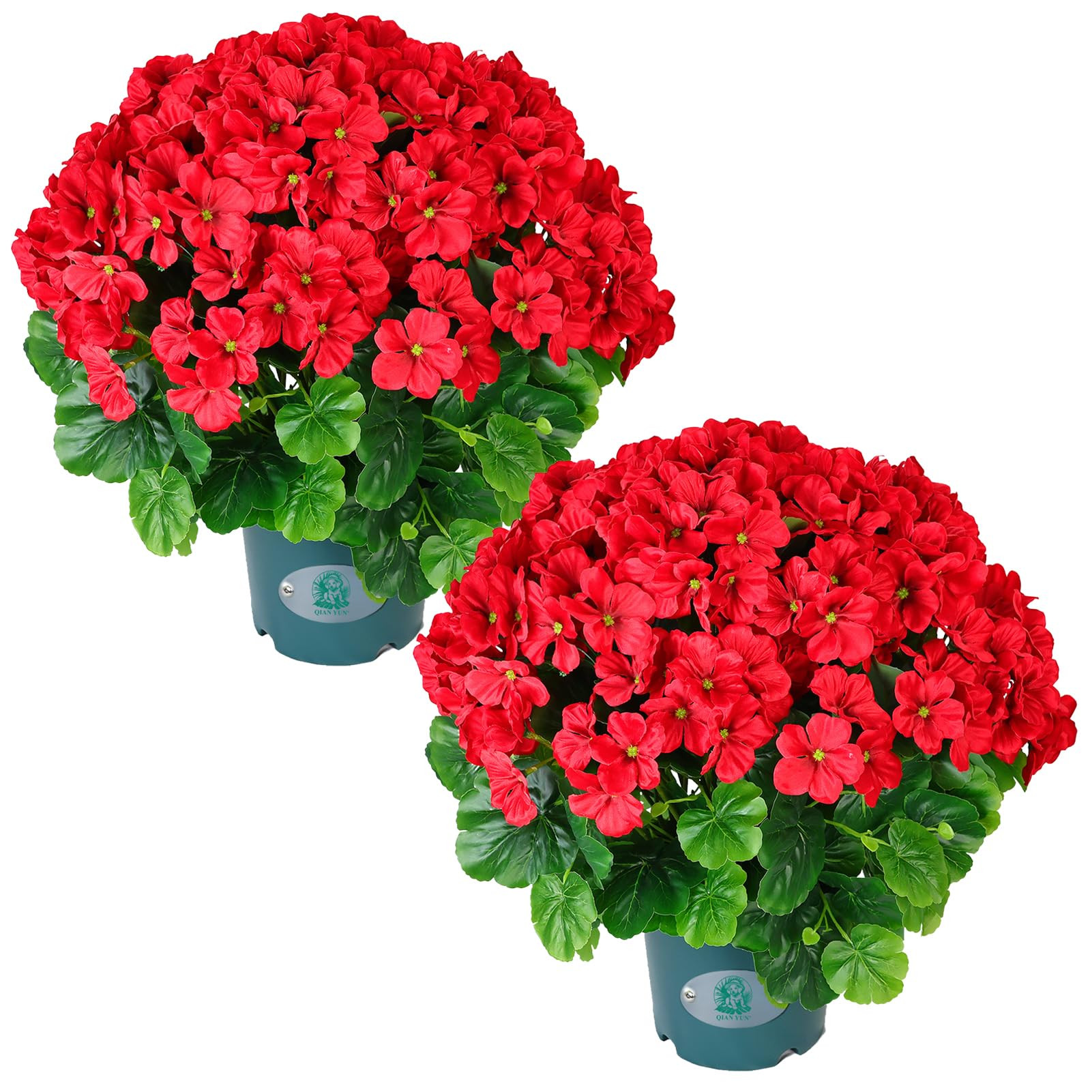 Geraniums Artificial Flowers Realistic – 2 Pack 18" Potted Faux Geranium Plants Deep Pink, UV R... | Amazon (US)