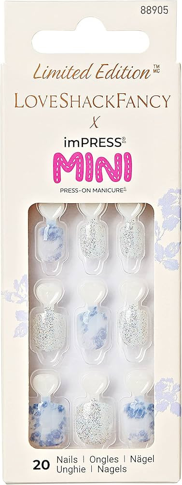 KISS LoveShackFancy x imPRESS Mini Press-On Manicure Limited Edition, Style " Hydrangea Blue " Ki... | Amazon (US)