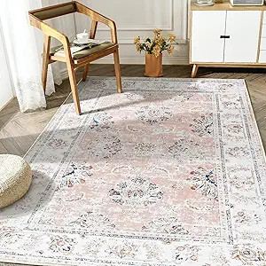 jinchan Area Rug 3x5 Entryway Persian Washable Rug Boho Pink Floral Print Rug Soft Indoor Doormat... | Amazon (US)