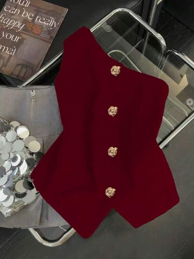 Franclia Blusa de mujer con decoraci\u00f3n de hebilla met\u00e1lica en hombro oblicuo con forma ... | SHEIN