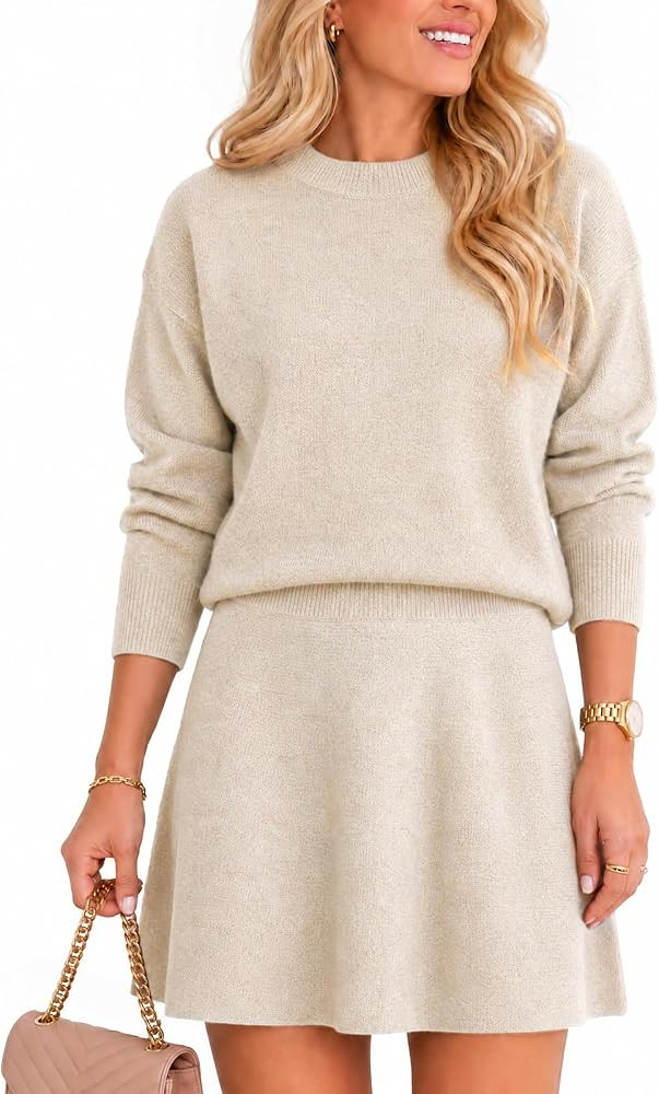 Wenrine Womens Sweater Skirt Set Casual Fall 2 Piece Outfits | Amazon (US)