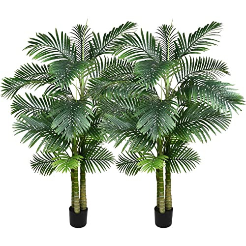 2 Pack Artificial Areca Palm Tree Plant, 6 Feet Fake Palm Tree for Indoor Outdoor Modern Decoration Faux Dypsis Lutescens Plants in Pot for Home Office Decor | Amazon (US)