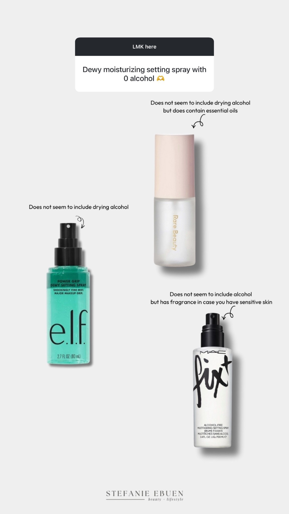 Hydrating setting sprays without drying alcohol 