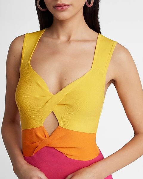 Body Contour Color Block Cutout Midi Sweater Dress | Express