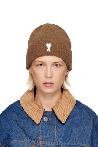 Brown Alpaca Striped Ami de Coeur Beanie | SSENSE
