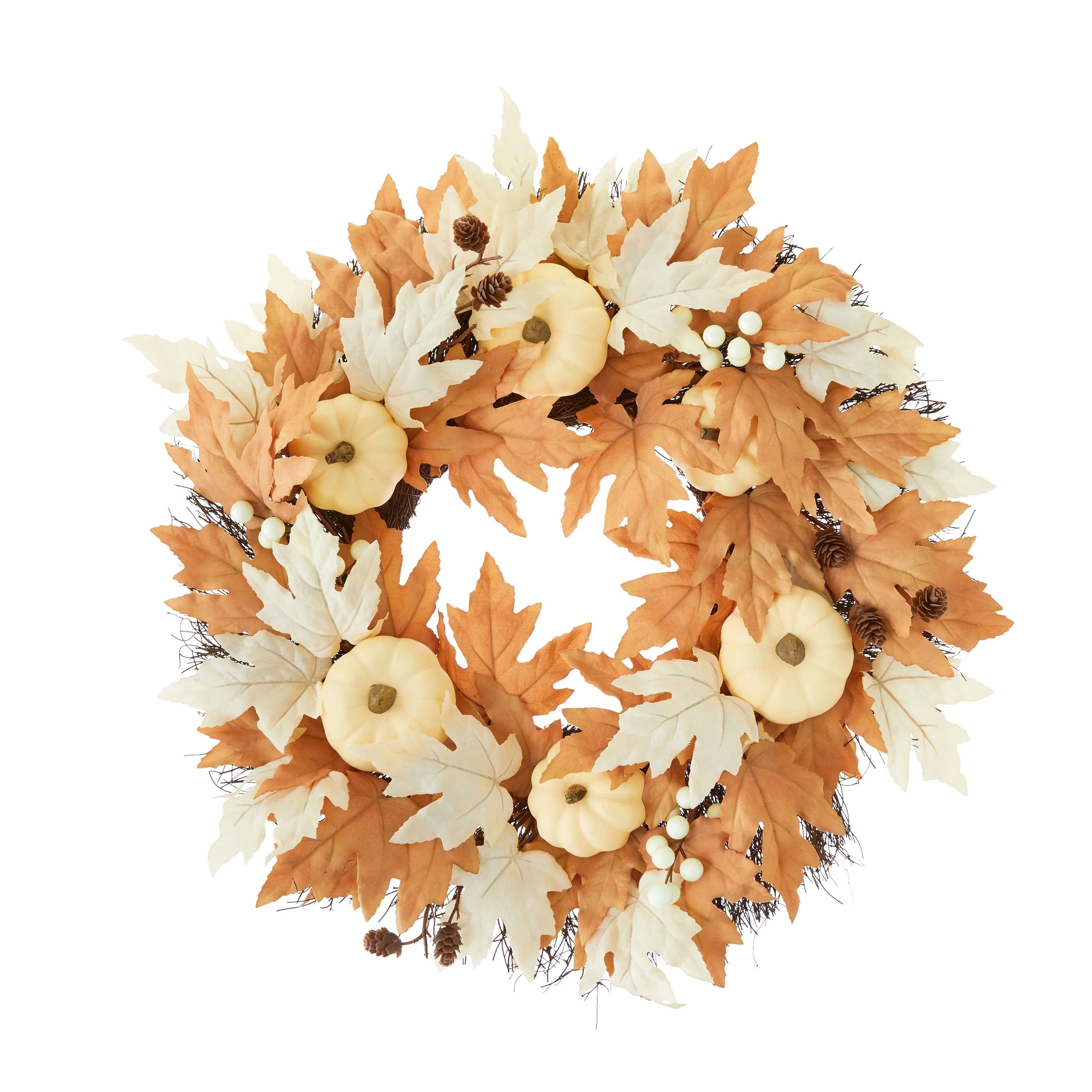 Harvest Ivory and Rust Maple Leaf Wreath, 24", by Way To Celebrate (1.88 lb) | Walmart (US)