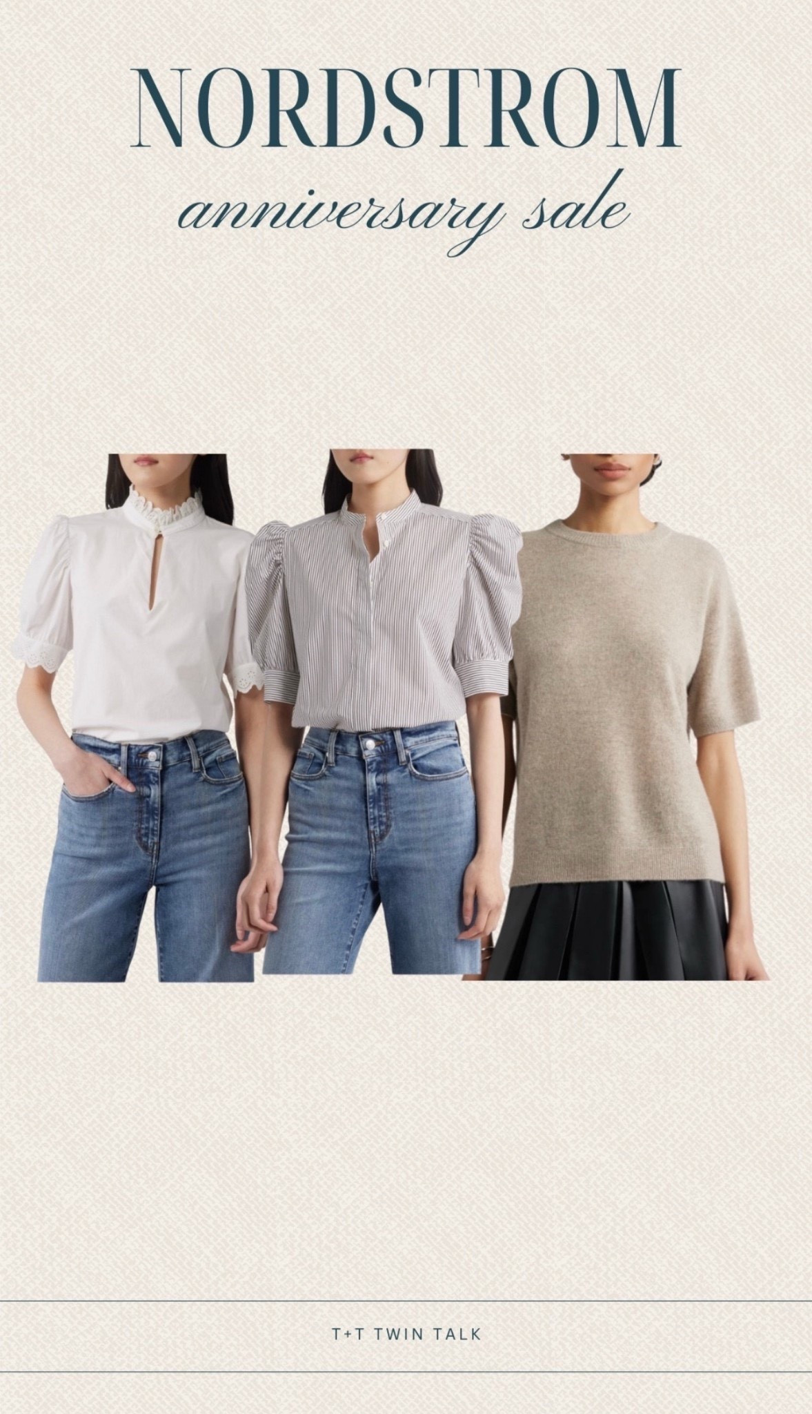 Puff sleeves, crisp stripes, and the perfect neutral sweater. Wear now and layer later. The beige top is almost out of stock but tagged similar ones for you! 

#LTKOver40 #LTKSaleAlert #LTKSeasonal