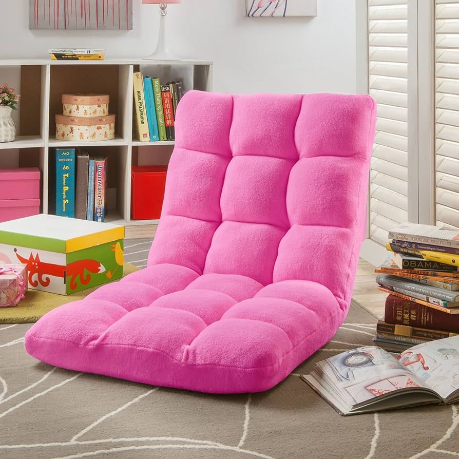 Loungie Super-Soft Folding Adjustable Floor Relaxing/Gaming Recliner Chair, Pink | Amazon (US)