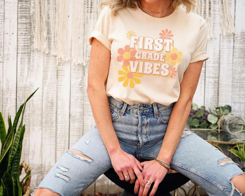 First Grade Teacher Shirts 1st grade teacher tee Elementary teacher Retro Vintage first grader ne... | Etsy (US)