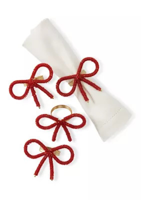 Crown & Ivy Set of 4 Red Beaded Bow Napkin Rings | Belk