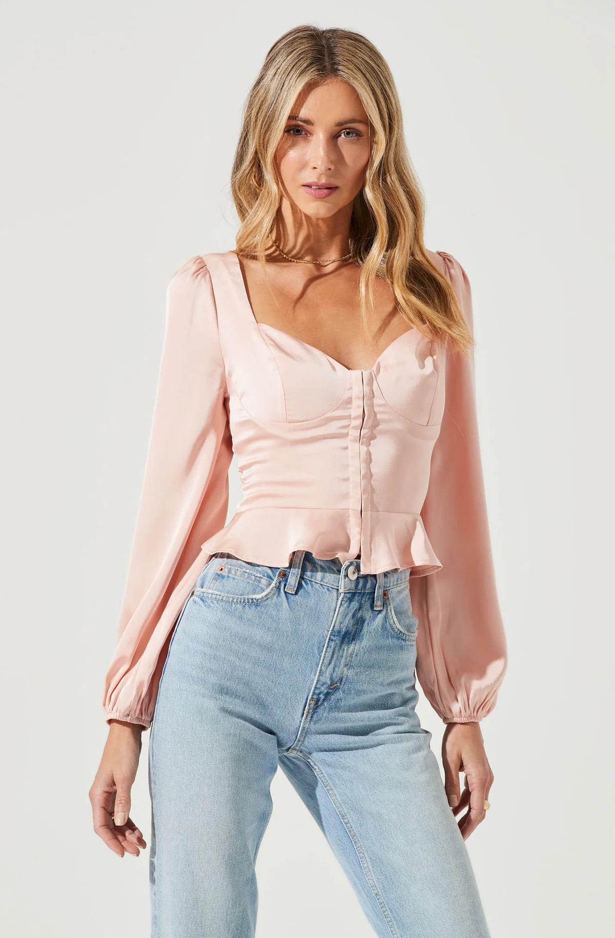 Long Sleeve Hook & Eye Front Peplum Top | ASTR The Label (US)