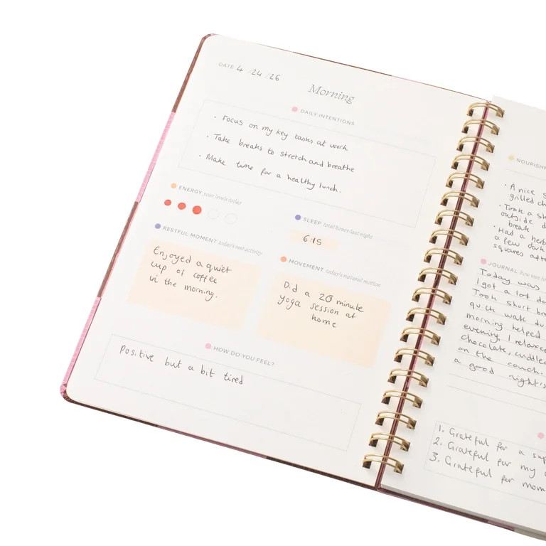 Papier To Go Guided B5 Spiral Wellness Journal, 7.1 x 10", Pink Swans | Walmart (US)