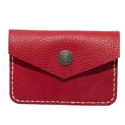 Guild Accessories Handstitched Red Leather Card case Wallet - Artisan Crafted Envelope Card Holder with Antique Brass Snap, Full-Grain Leather Slim Pocket Organizer (Red) | Amazon (US)
