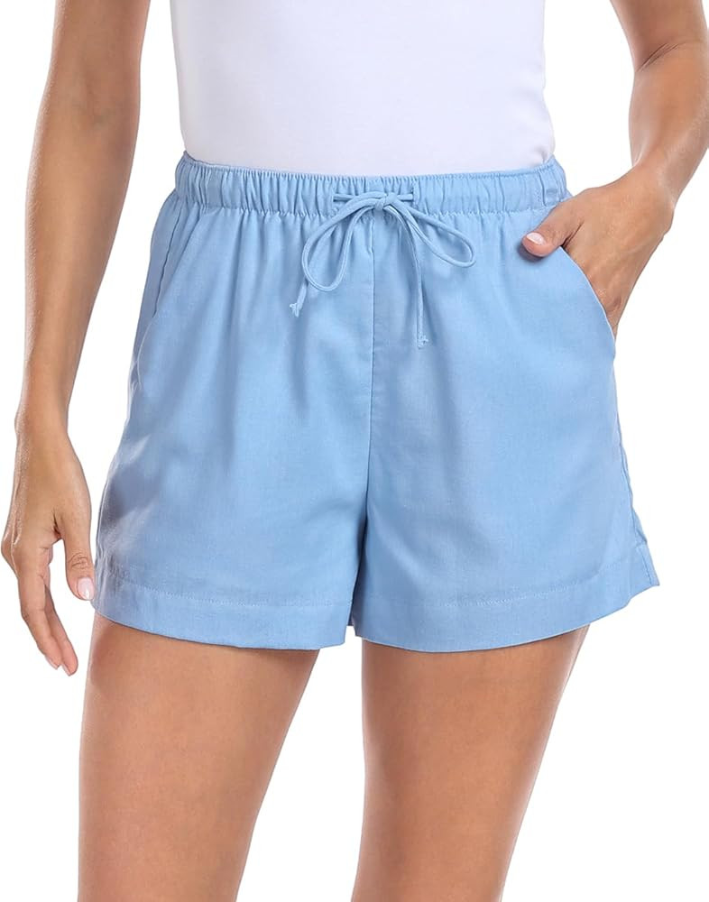 HDE Women's Linen Blend Drawstring Shorts High Waisted 4" Inseam Summer Shorts | Amazon (US)