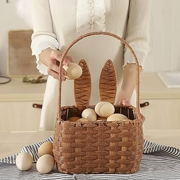 Easter Basket with Handle Kids Bunny Easter Baskets Rabbit Harvest Flower Girl Hunt Toy Mini Picn... | Amazon (US)