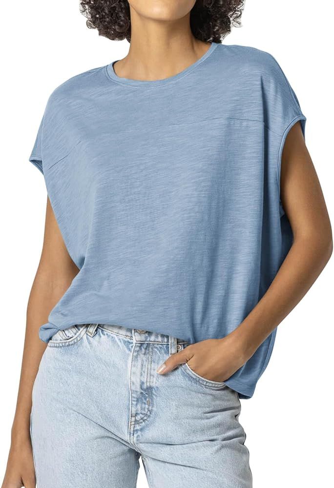 Tankaneo Womens Oversized Shirts Casual Short Sleeve Crewneck Basic Tee Tops | Amazon (US)