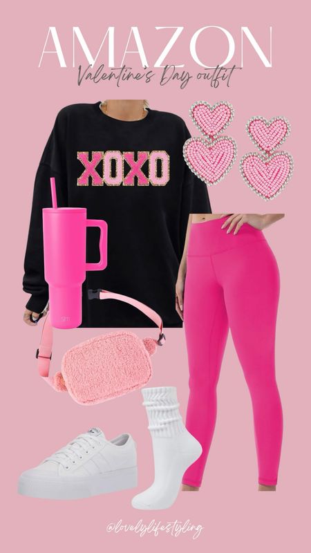 Casual Valentine’s Day outfit 
Valentine’s Day sweatshirt 
Valentine’s Day sweater
Pink tumbler 
Pink leggings


#LTKfindsunder50 #LTKSeasonal #LTKHoliday