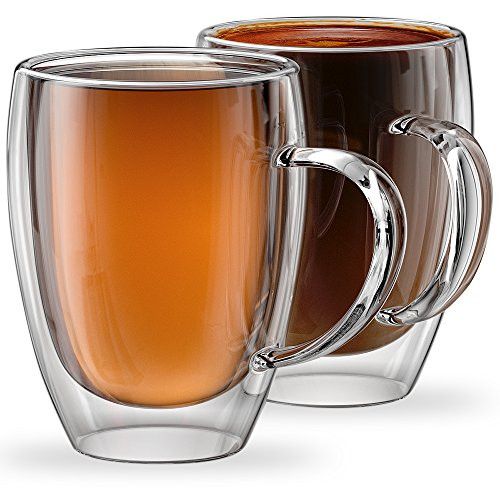 Stone & Mill 2 Glass Coffee Cups 12 oz, Insulated Double Wall Coffee Mugs AM-12 | Amazon (US)