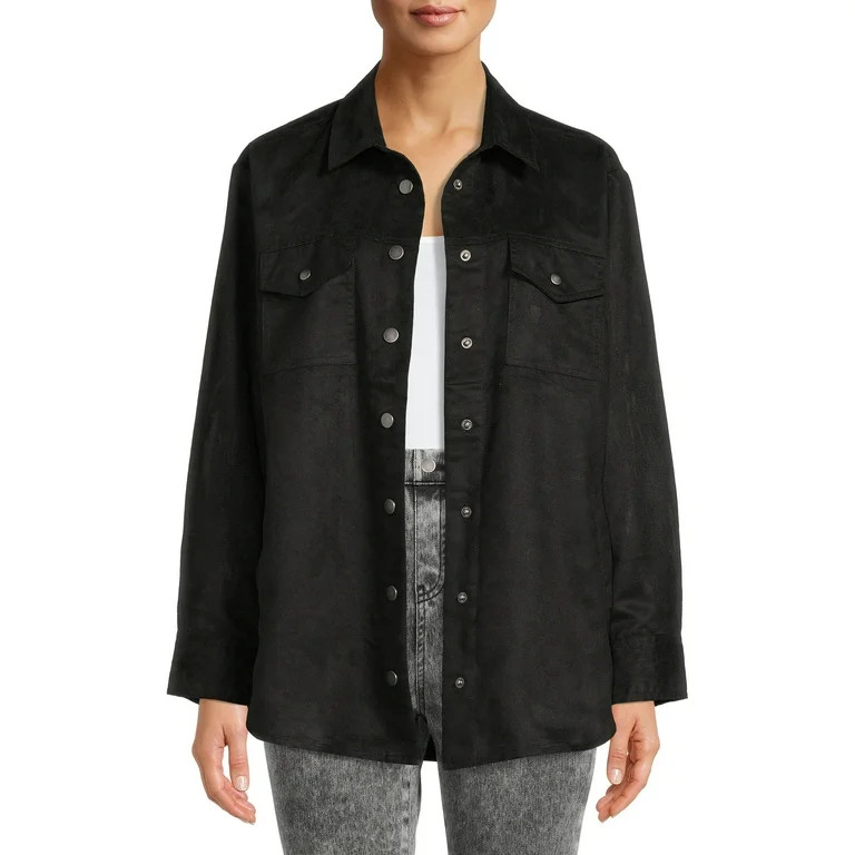 Time and Tru Women's Faux Suede with Snaps Shacket | Walmart (US)