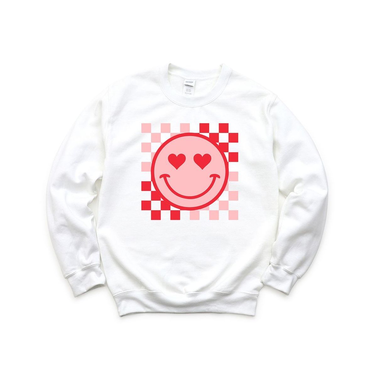 Simply Sage Market Women's Graphic Sweatshirt Checkered Heart Eyes Smiley | Target