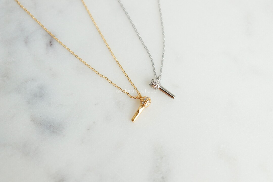 Tiny Microphone Pendant Necklace, Cubic studded Mic Charm, Singer, Musician, MC Gift | Etsy (US)