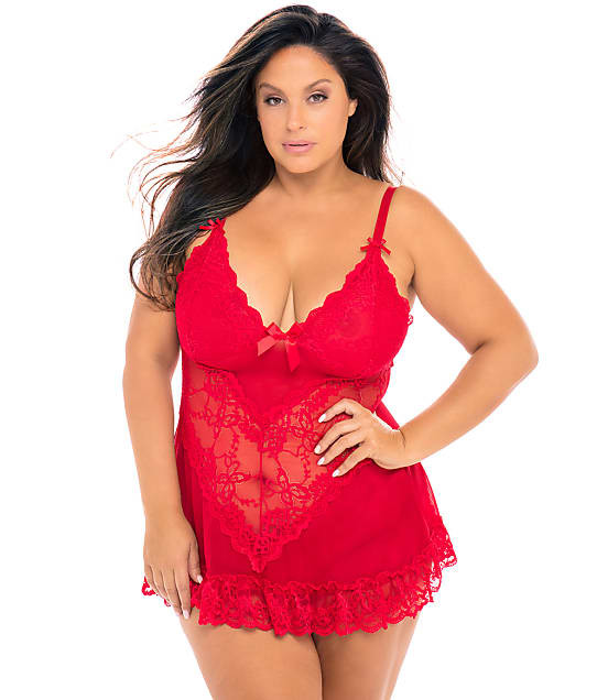 Plus Size Valentine Lace Babydoll Set | Bare Necessities