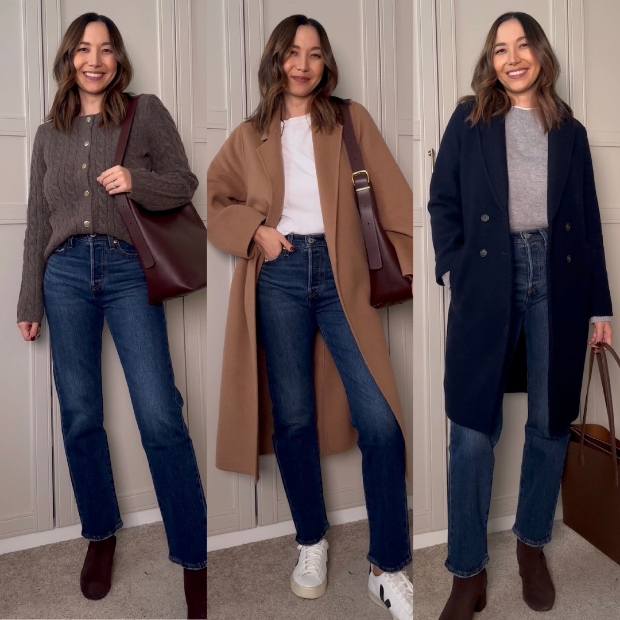 30% off these straight leg jeans from Levi’s // 3 Ways to style straight leg jeans 

• Levi’s wedgie straight fit jeans - 28” length in ‘indifferent indigo’, linked to similar style at Abercrombie 
• mango camel coat 
• everlane tee 
• everlane boxy cashmere sweater 
• alida suede bootie 
• quince leather tote bag - under $150 

#LTKSaleAlert #LTKStyleTip #LTKSeasonal