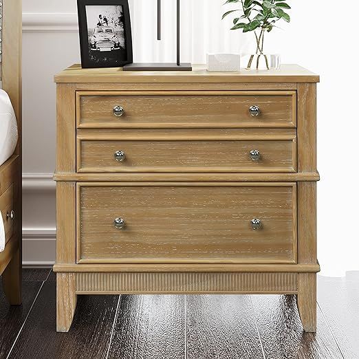 Wooden Nightstand with 3-Drawer, Multifunctional End Table Side Table with Metal Handle, Storage ... | Amazon (US)