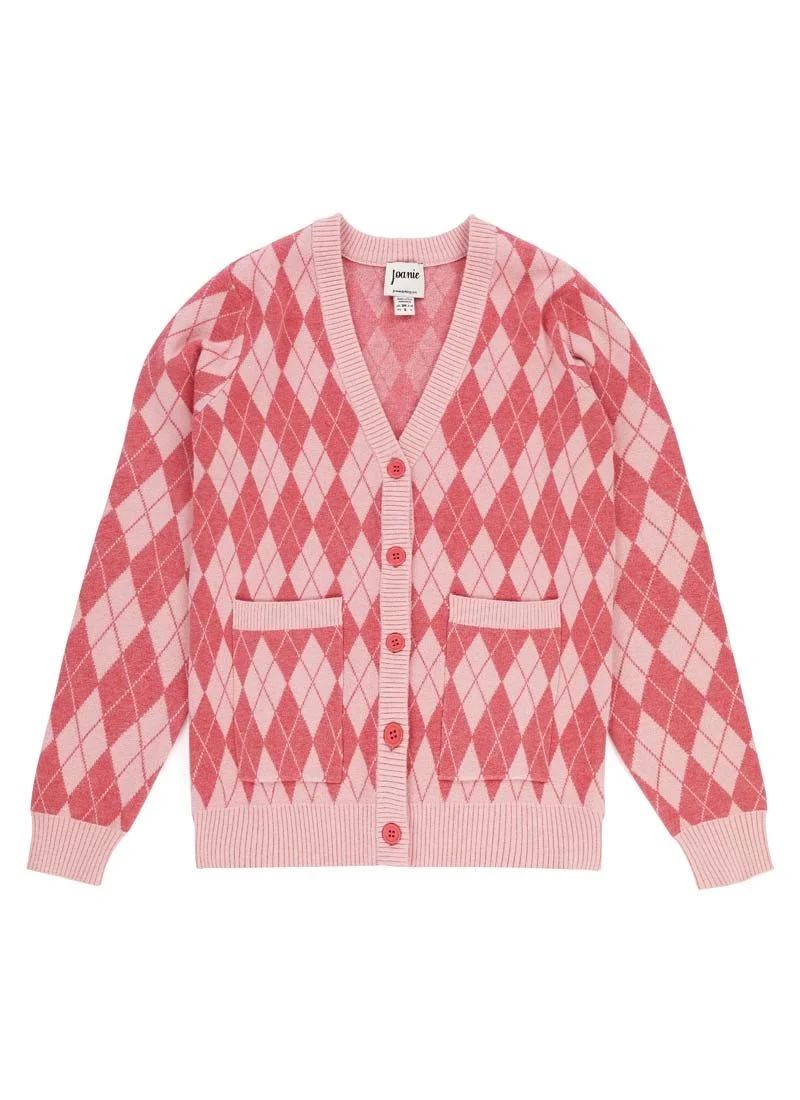 Alicia Argyle Pattern Knit Cardigan - Pink | Joanie